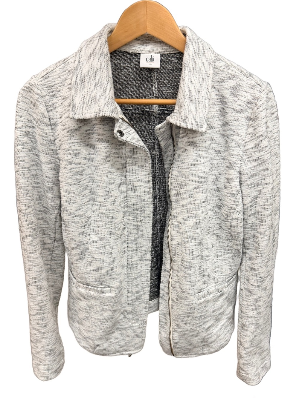 Cabi Marathon Jacket Gray White Space Dye Knit French Terry Full Zip 5102 Small